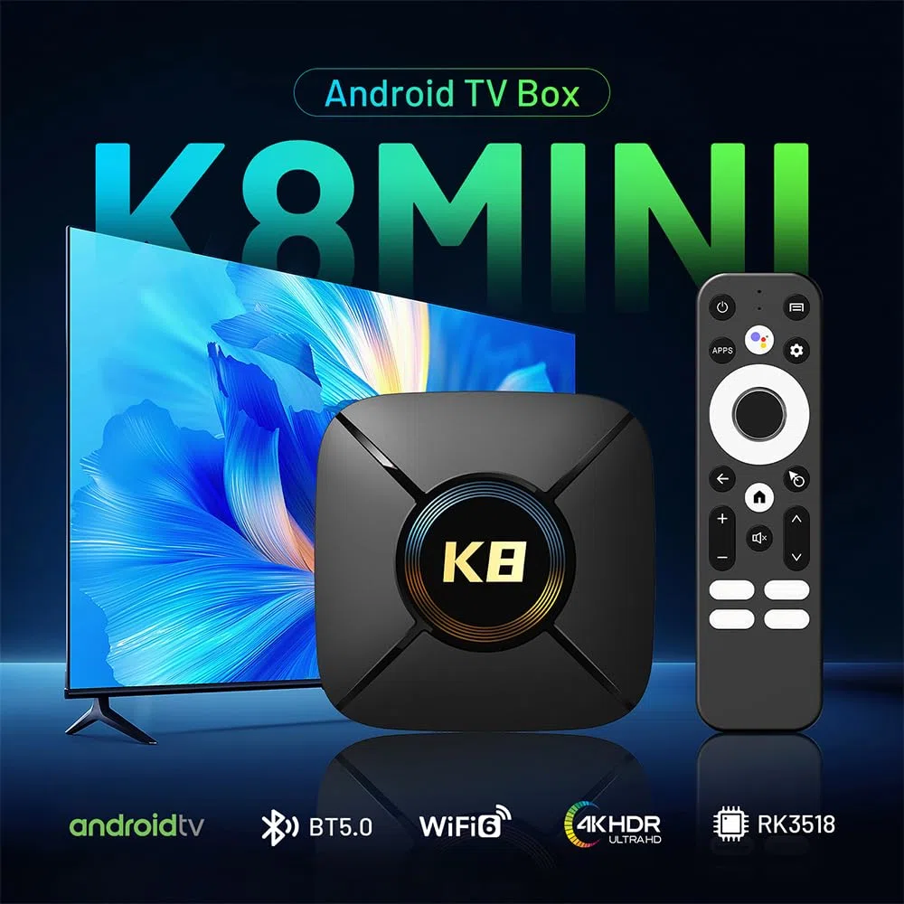 HK1 K8Mini Android 14.0 TV Box 2GB RAM 16GB ROM RK3518 Quad Core CPU Mali-450 GPU Support 2.4G/5G WiFi BT5.0 Smart TV Box - Model No.: HK1 K8Mini 2GB 16GB