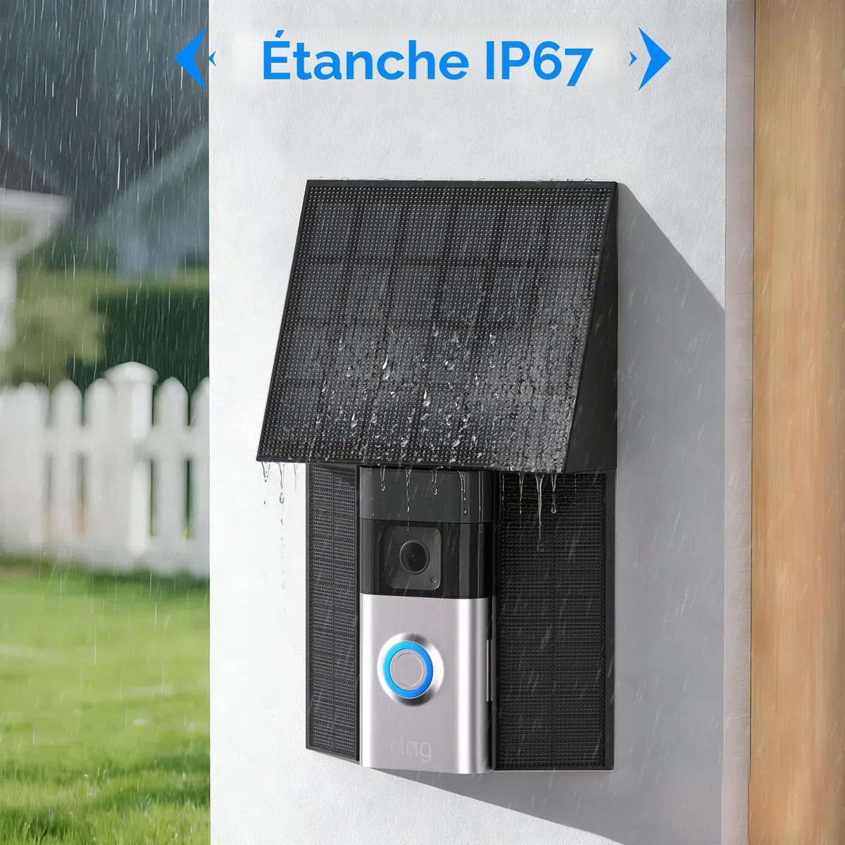 Chargeur solaire 4W compatible avec la sonnette de porte Ring à batterie (Port USB-C) Étanche Panneau solaire pour sonnette Ring - Noir 1 Pack