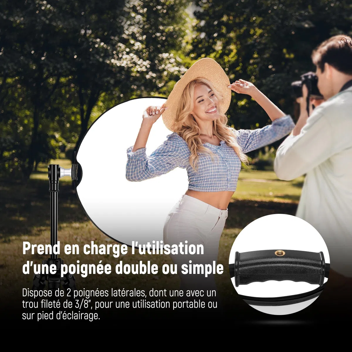 NEEWER 80cm Réflecteur Lumière avec Pince et Poignées, Réflecteur Photographie Multi-Disque Pliable 5 en 1 Translucide/Argent/Or/Blanc/Noir avec Filetage 3/8" pour Éclairage Extérieur Studio,RF-80II