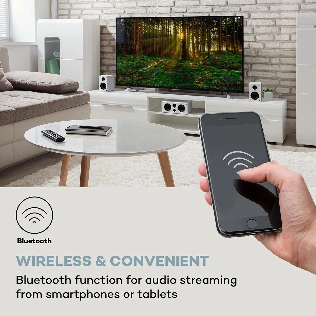 AUNA Areal 525 DG Système Surround 5.1 canaux - système Home cinéma, Puissance:125 W RMS, Caisson de Basses 5, 25", 4 x Satellites, 1 x Central, Fonction Bluetooth, Port USB/SD, entrée AUX - Blanc