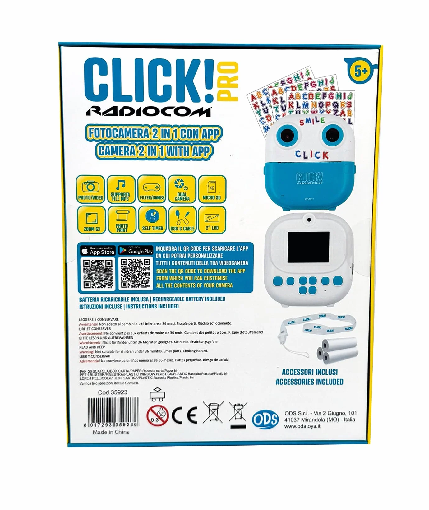 Cliquez 4 - Appareil Photo instantané pour Enfants - Double caméra - Imprimez des Photos et des Dessins à partir de l'App - Vidéo 1080p - Zoom 6X - Jeux - MP3 - Écran LCD 2" - MicroSD 4 Go