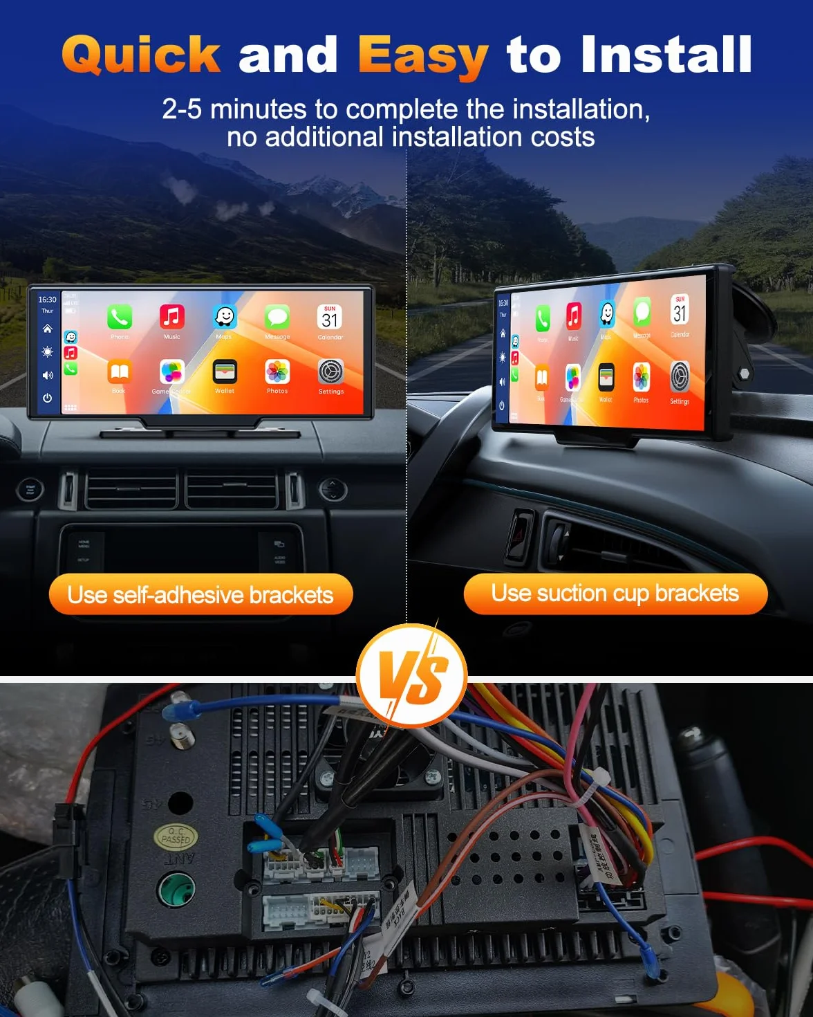 Volam 9.26 Pouces Ecran Carplay Voiture avec Carplay sans Fil Android Auto, Ecran Tactile, iOS Lien Miroir, GPS Navigation, Siri, G00gle Assistant Vocal, Bluetooth 5.0, Aux, FM