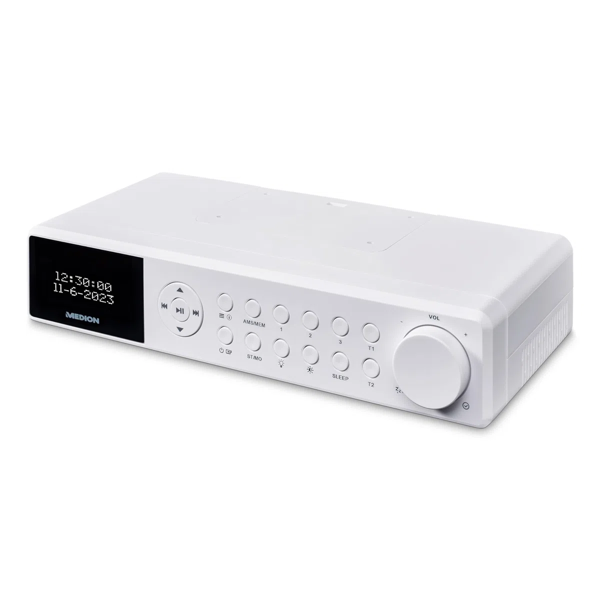 MEDION E6660 Radio de Cuisine (Dab+ Radio de Cuisine, PLL Radio FM, Bluetooth, LED Barre de lumière, sous Le comptoir, Cuisson minuterie, Affichage de l'heure) Blanc ;