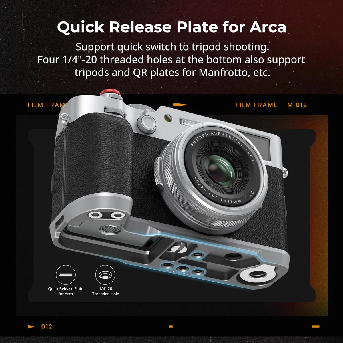 SMALLRIG X100VI Poignée en Forme de L pour FUJIFILM X100VI/X100V, Plaque de Dégagement Rapide pour Arca Intégrée, Poignée Latérale Légère en Silicone, avec Bouton d'Obturation et Hot Shoe Cover - 4555
