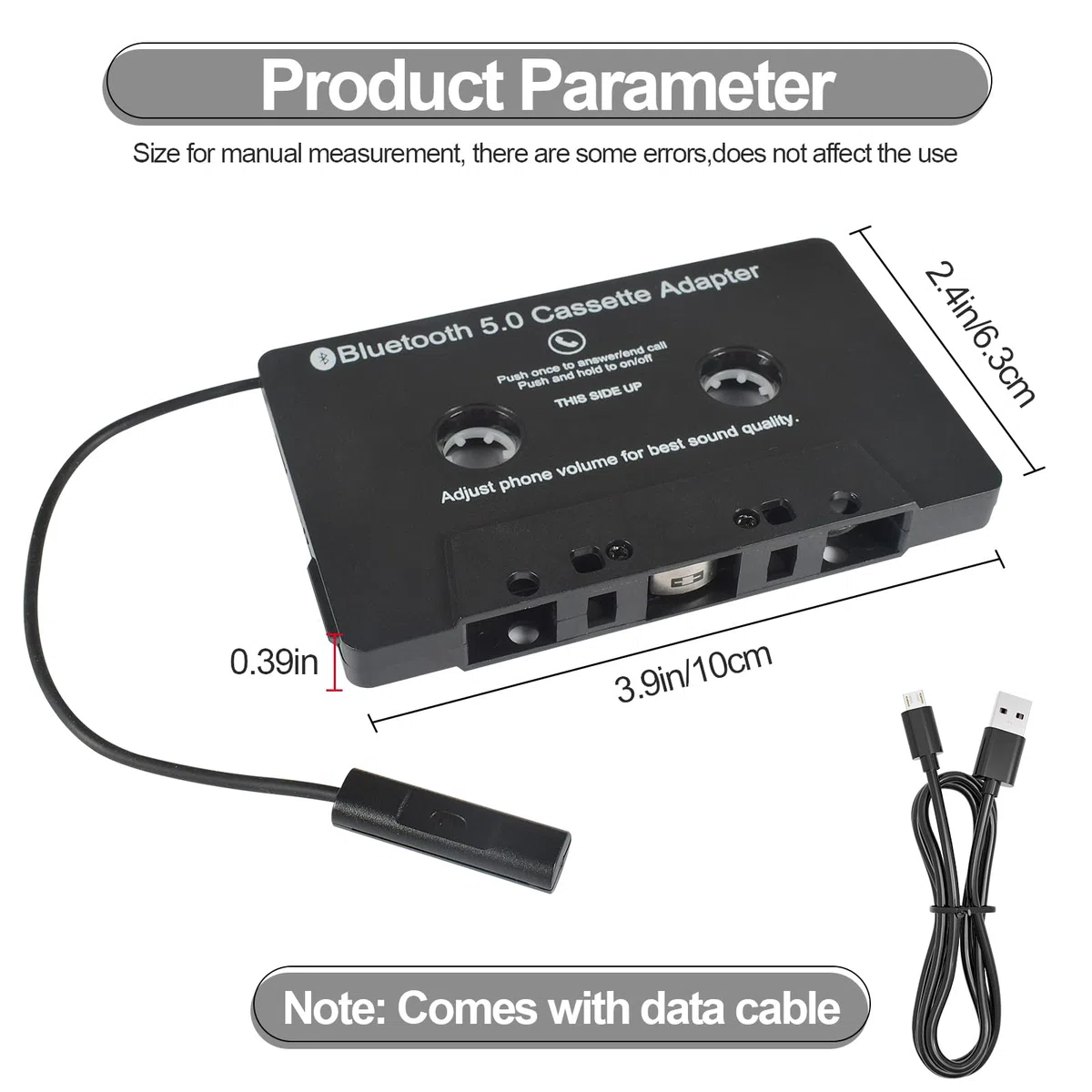 Funmo Adaptateur de Cassette Audio pour Voiture, récepteur de Cassette Bluetooth 5.0, Adaptateur auxiliaire de Cassette Audio pour écouter la Musique du téléphone Portable et la Voix de la Voiture