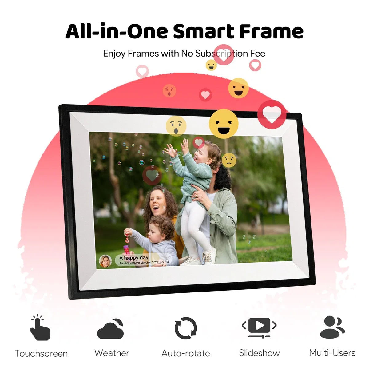 Frameo Cadre Photo Numérique WiFi 10,1 Pouces, Mémoire 32 Go, HD 1280x800 IPS Écran Tactile, Auto-Rotation Support Multilingue, Montage Mural, Partage de Photos Vidéos Via Frameo APP