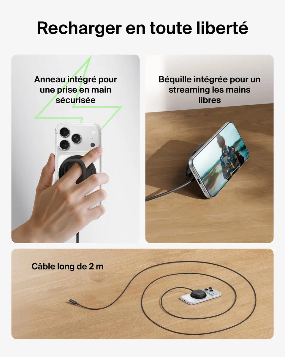 Belkin UltraCharge Chargeur Magnétique Qi2 25 W, Chargeur sans Fil Rapide, MagSafe avec Technologie De Refroidissement Passive, Support pour L'iPhone 17 (Tous Modèles), Pixelsnap, AirPods Pro - Noir