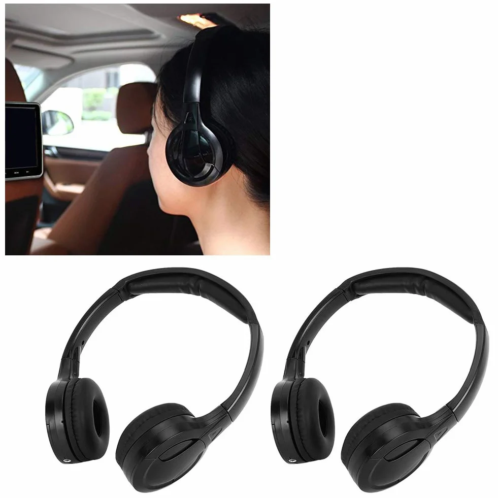 Qiilu Écouteurs stéréo sans Fil infrarouges à 2 canaux Design Ergonomique modèle Audio stéréo écouteurs de Voiture pour Appui-tête de Voiture DVD