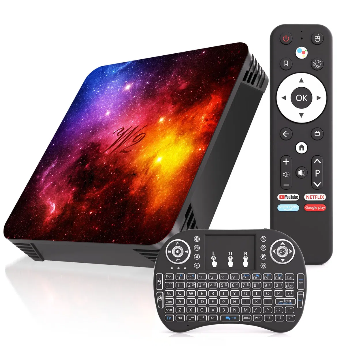 Boîtier Smart TV Android 14, 4Go RAM 64Go ROM, Design Cosmique Lumière Stellaire, WiFi Dual Band & BT4.2, Extension Carte TF, Mini Clavier，HDMI&USB Port Smart TV