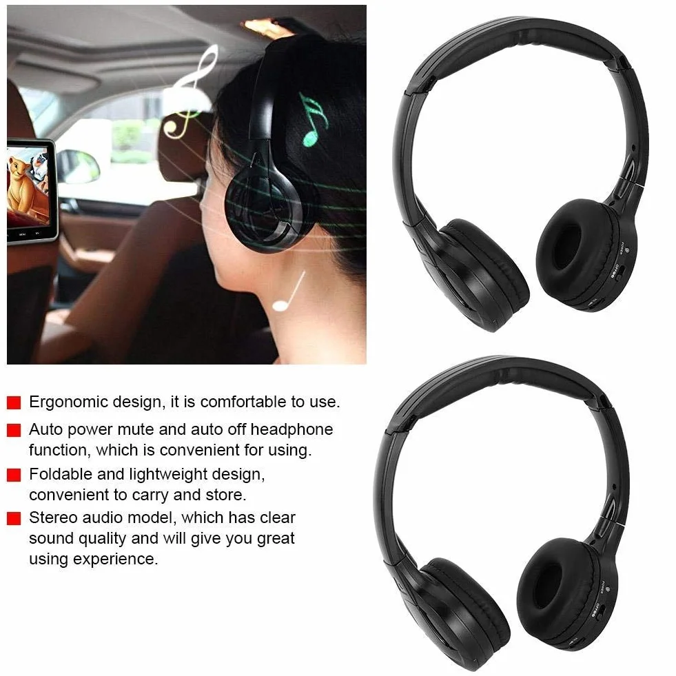 Aramox Ecouteur de Voiture, 2 canaux sans Fil Infrarouge Infrarouge Infrarouge Casque Audio stéréo pour Voiture Appui-tête DVD Portée Effective (Maximum): Environ 10 mètres