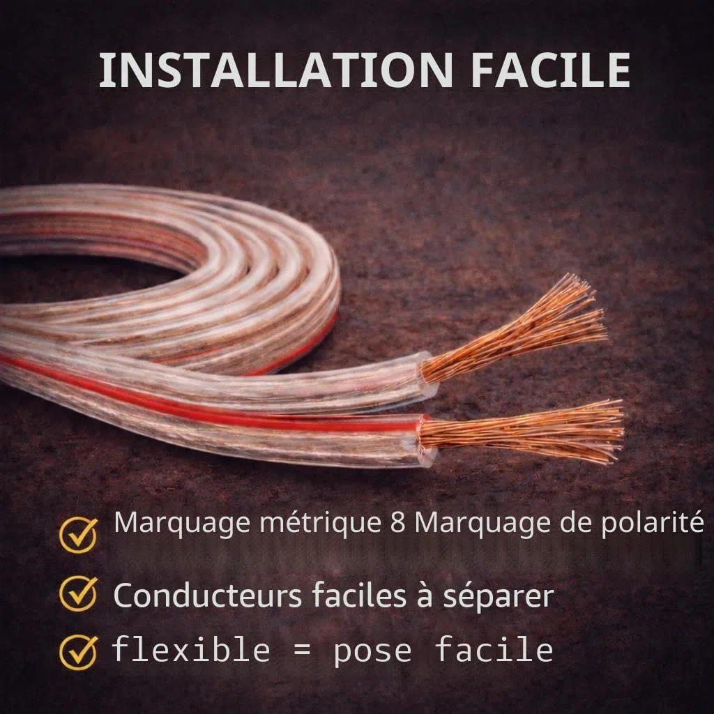 BLca 50m - 2 x 2.5mm² - Câble Audio pour Enceintes - Câble HP haut-parleur en CCA Cuivre pour HiFi et Hi-Fi Embarquée 2 5mm2