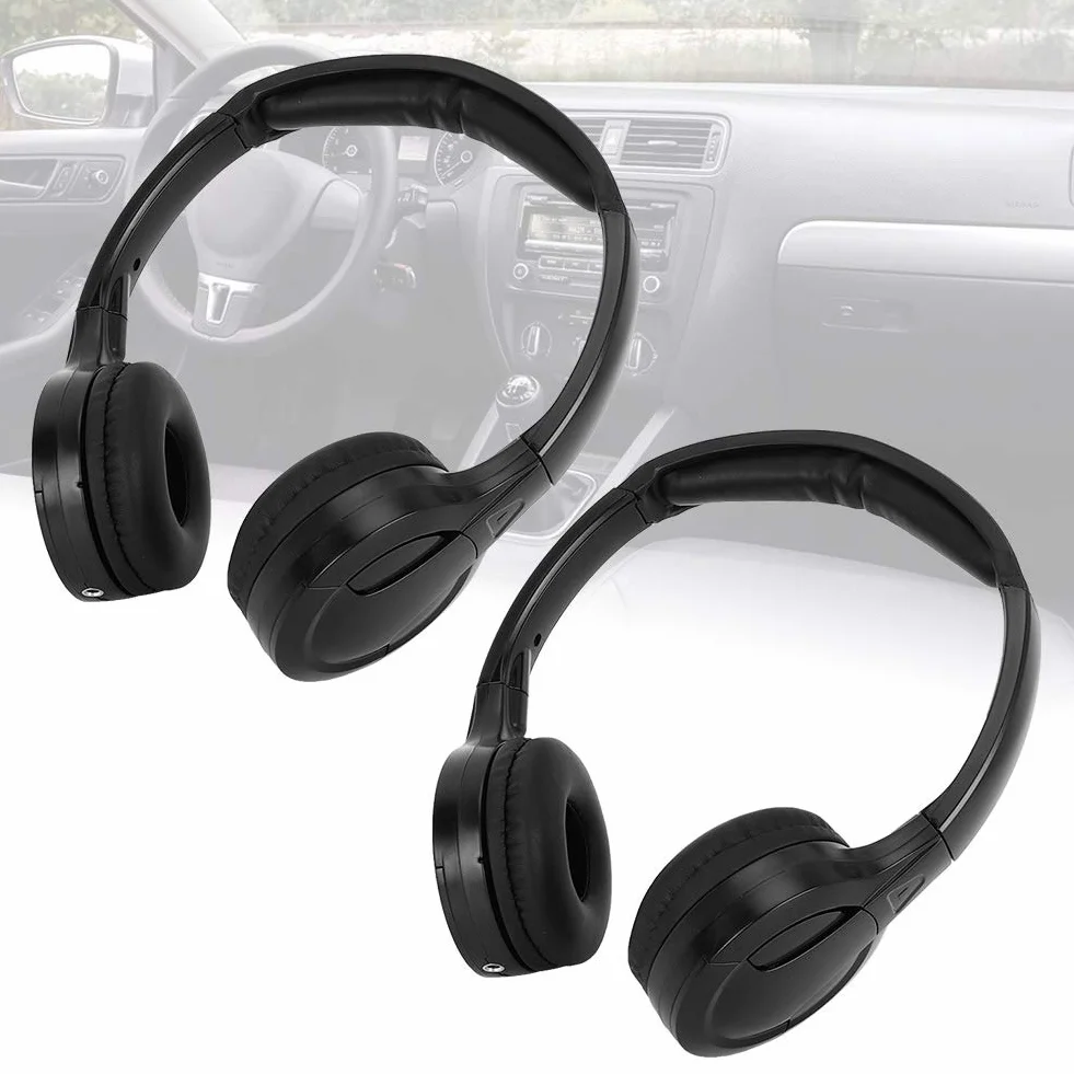 Qiilu Écouteurs stéréo sans Fil infrarouges à 2 canaux Design Ergonomique modèle Audio stéréo écouteurs de Voiture pour Appui-tête de Voiture DVD