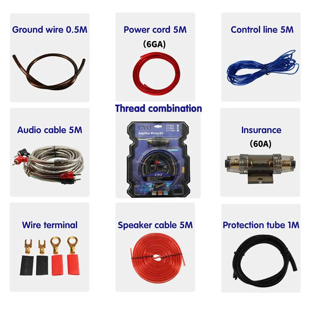 Câble d'amplificateur de puissance, Asudaro kit de câble audio de contrôle de voiture Câble de subwoofer audio de voiture 6 GA Câblage AMP à fil élevé Câbles audio automatiques 5 m