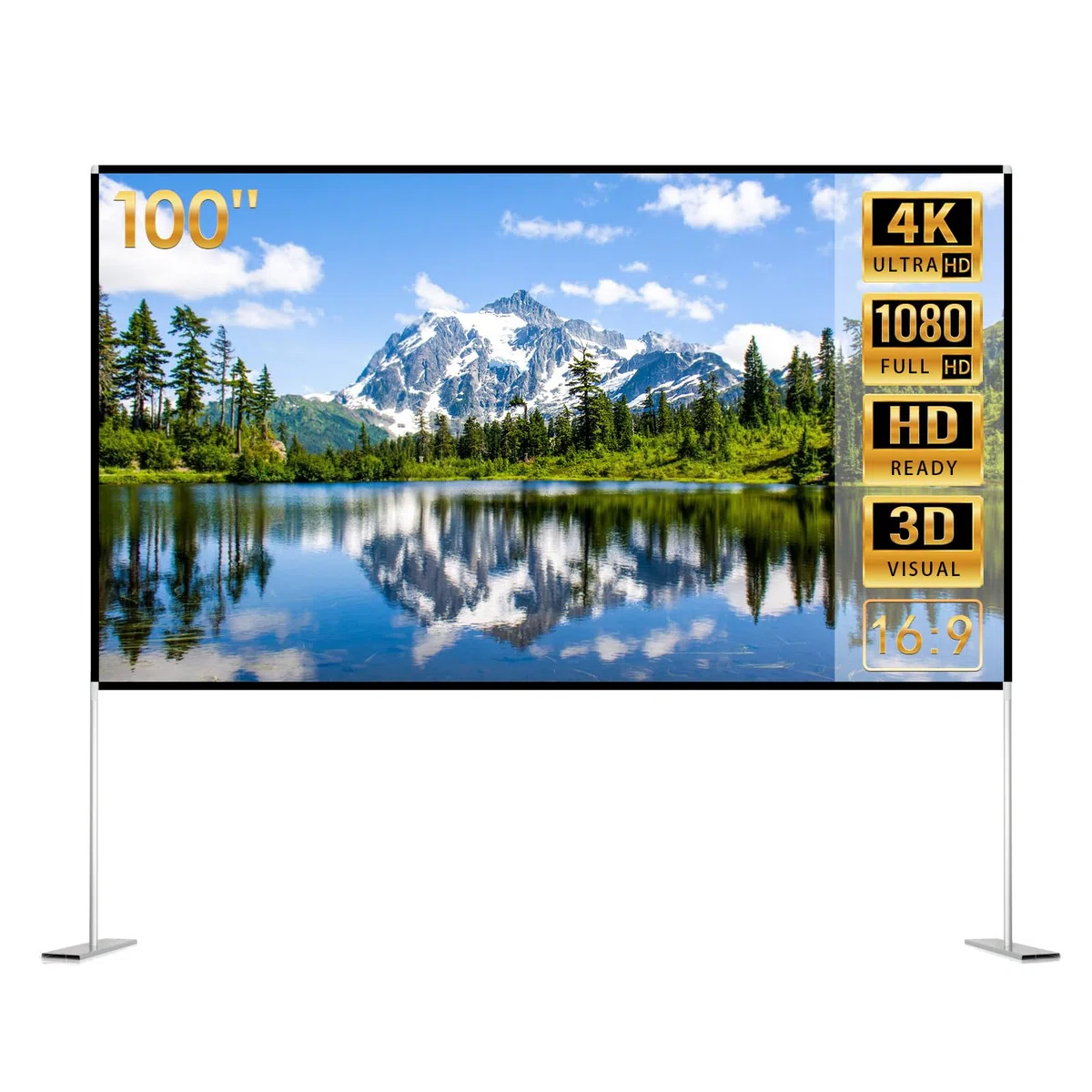 Todeco Écran de Projection 100 Pouces 16: 9 Ecran Projecteur Pliable Lavable Résistant Portable, 4K HD Ecran Projecteur avec Sac Portatif pour Cinéma Maison Bureau Voyage