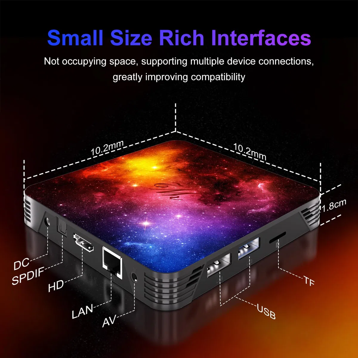 Boîtier Smart TV Android 14, 4Go RAM 64Go ROM, Design Cosmique Lumière Stellaire, WiFi Dual Band & BT4.2, Extension Carte TF, Mini Clavier，HDMI&USB Port Smart TV