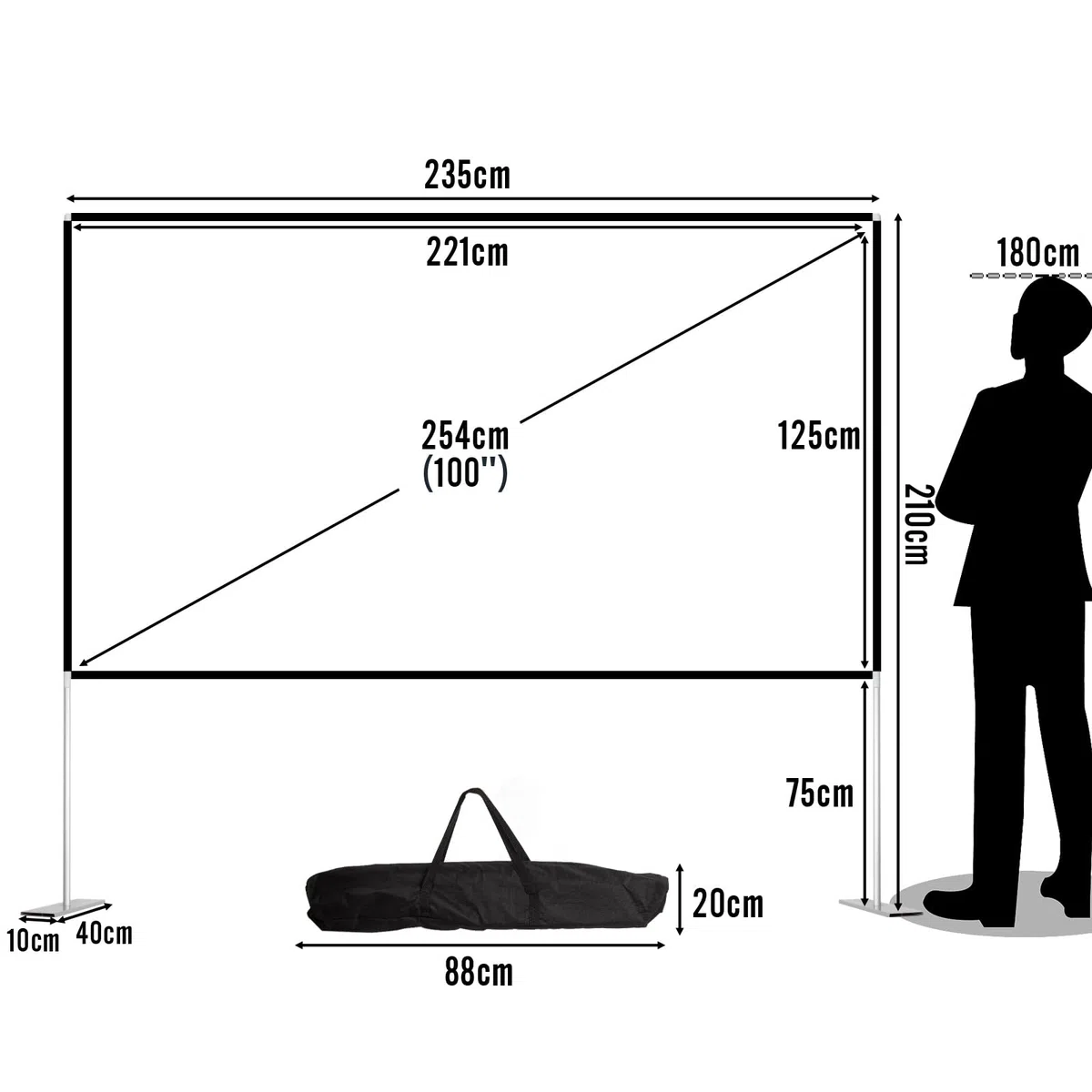 Todeco Écran de Projection 100 Pouces 16: 9 Ecran Projecteur Pliable Lavable Résistant Portable, 4K HD Ecran Projecteur avec Sac Portatif pour Cinéma Maison Bureau Voyage