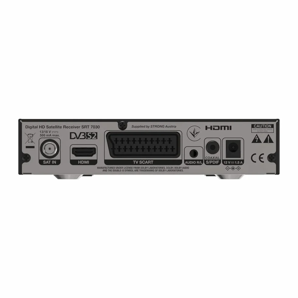 STRONG - Décodeur Satellite - Compatible 64 Satellites - Résolution HD - Port USB pour Mise à Jour - Port HDMI - Entrée Péritel - Noir