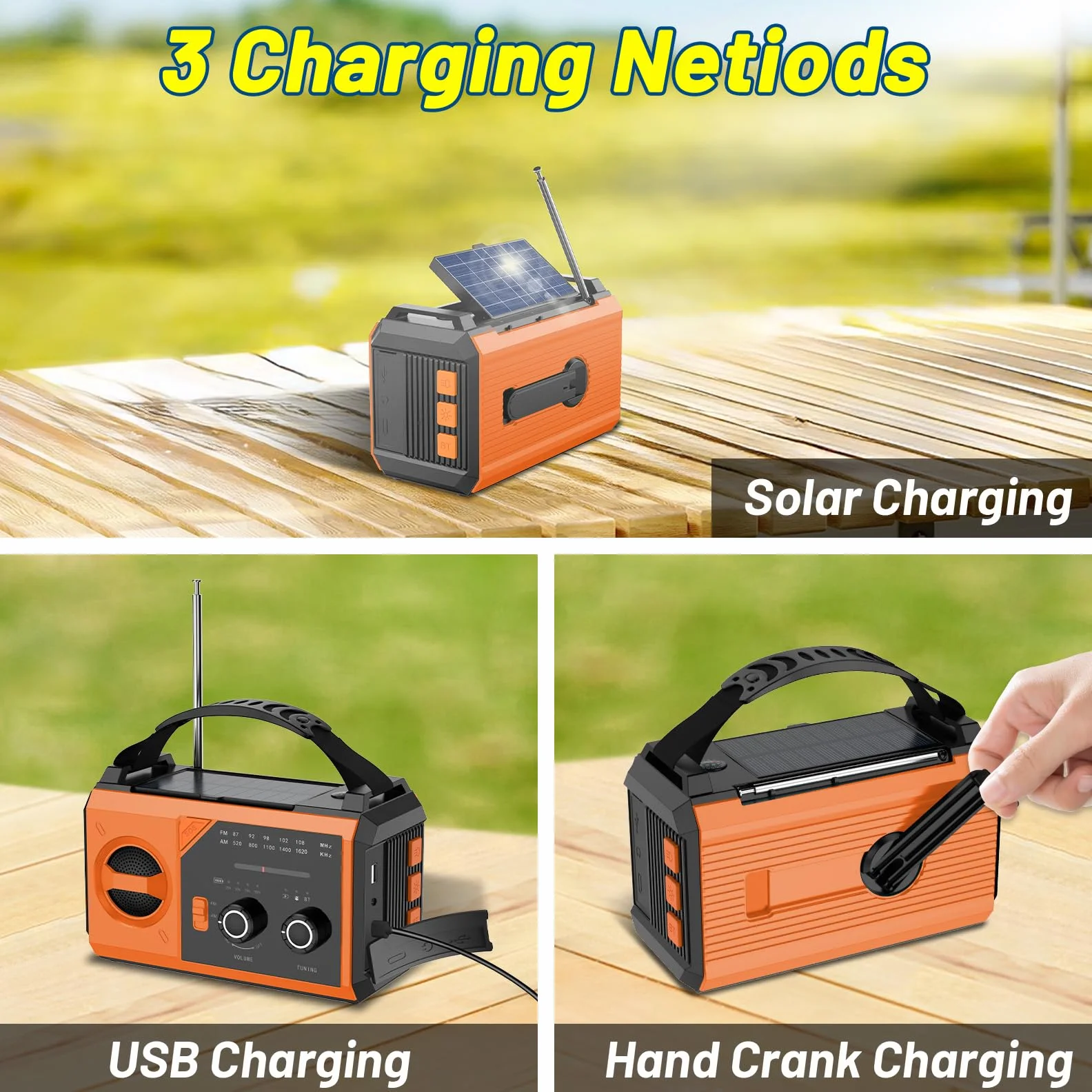 27000mAh Bluetooth Radio Solaire, Batterie Externe Solaire Radio AM/FM 3 Façons de Charger 8 en 1 Radio Portable d'urgence, SOS, Lampe de Poche, Boussole, Lampe de Lecture, Prise Casque