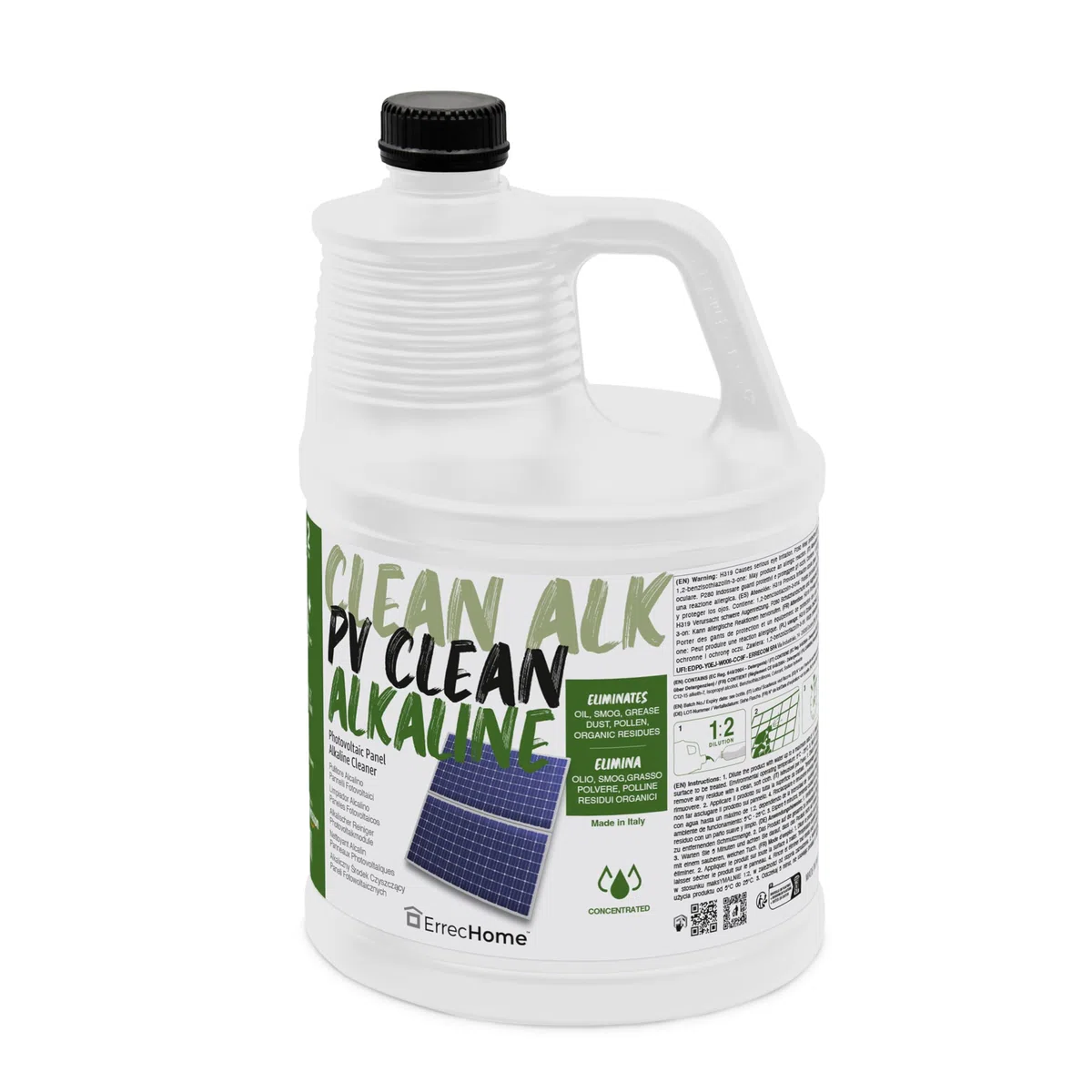 ErrecHome PV Clean Alkaline, Nettoyant Alcalin pour Panneaux Photovoltaïques, Formule Concentrée, 5 L
