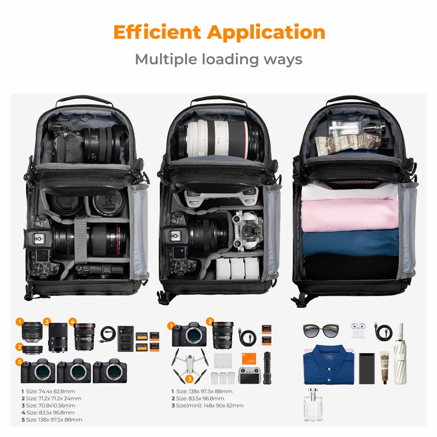 K&F CONCEPT Sac Appareil Photo, Sac Photo bandoulière Légère accès rapide Résistant à l'eau de Photographe Compatible avec Canon/Nikon/Sony/DJI Mavic Drone
