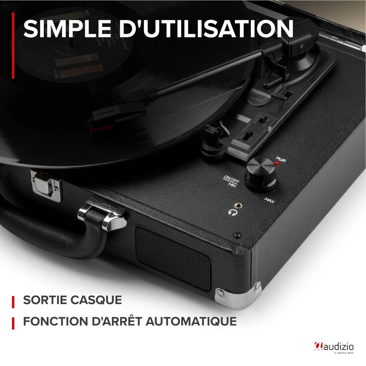 Audizio RP114BK Platine Vinyle Rétro avec Haut-Parleurs Intégrés - Noire, Lecture 33/45 & 78 Tours, Fonction de Numération pour Ordinateur, Idéal pour Écouter Vos Anciens Vinyles Préférés