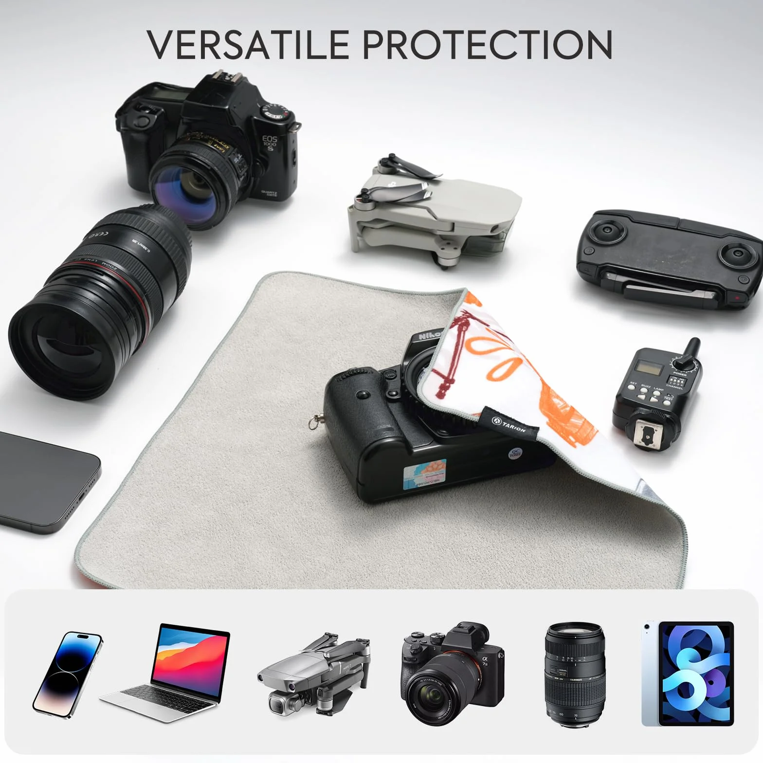 TARION Film de Protection pour Objectif d'appareil Photo : Tissu adhésif Magique pour Objectif, Doux et Ferme pour Le Rangement des appareils technologiques