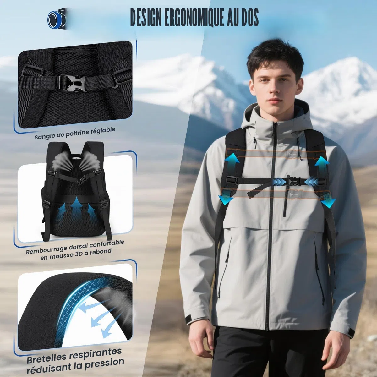 RAINSMORE Sac a Dos Photographe Sacoche Appareil Photo Professionnel Compartiment Ordinateur 14 Pouces Housse Pluie Sac Photo Reflex Numérique Compatible Canon Sony Noir
