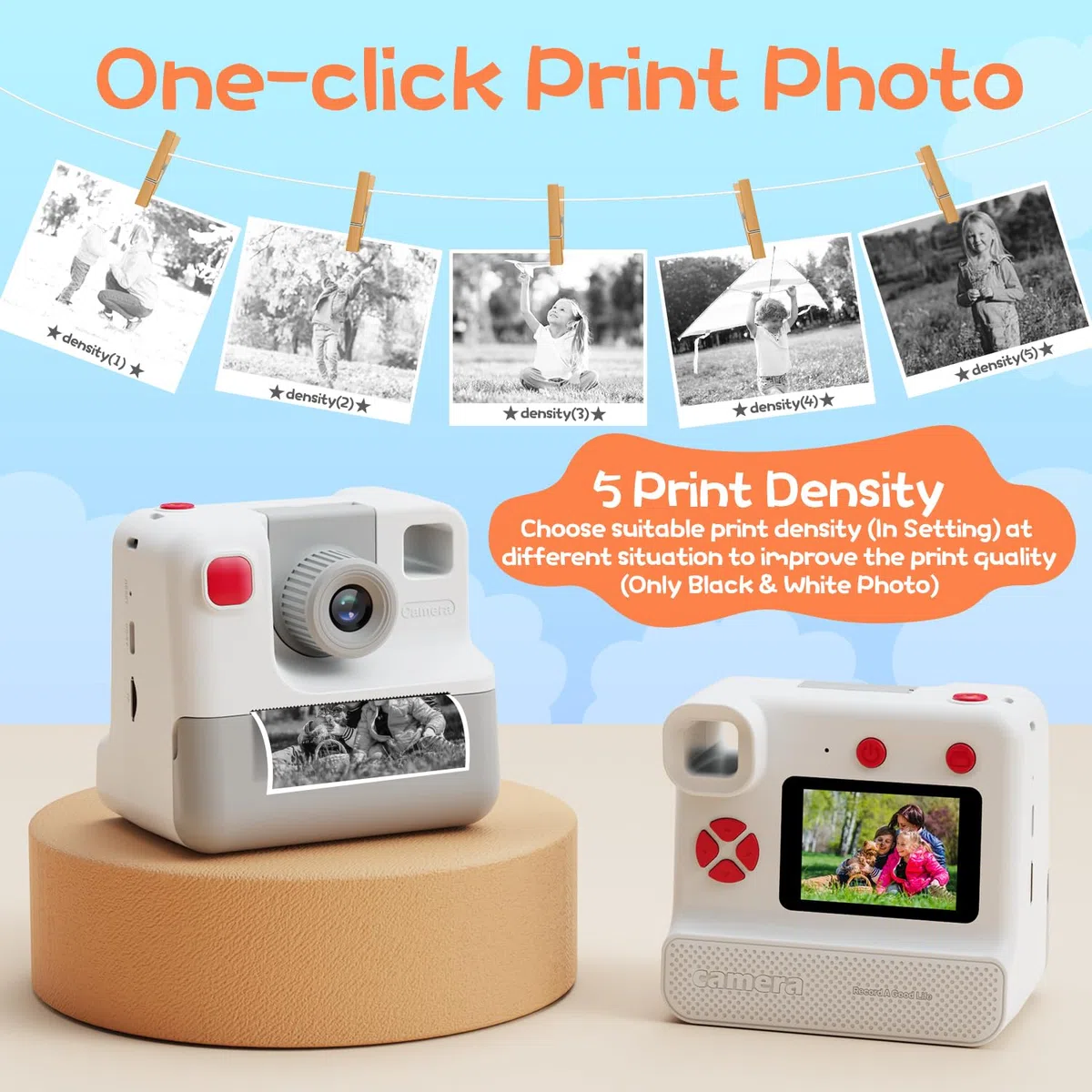 Appareil Photo Enfant Instantanée,1080P Appareil Photo Numérique Enfant avec Papier d'impression & Carte TF 32G, Stylo 5 Couleurs,Cadeau pour Filles Garçons de 3-10 Ans (Blanc)