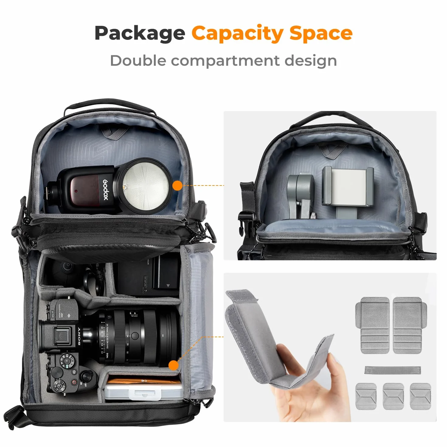 K&F CONCEPT Sac Appareil Photo, Sac Photo bandoulière Légère accès rapide Résistant à l'eau de Photographe Compatible avec Canon/Nikon/Sony/DJI Mavic Drone