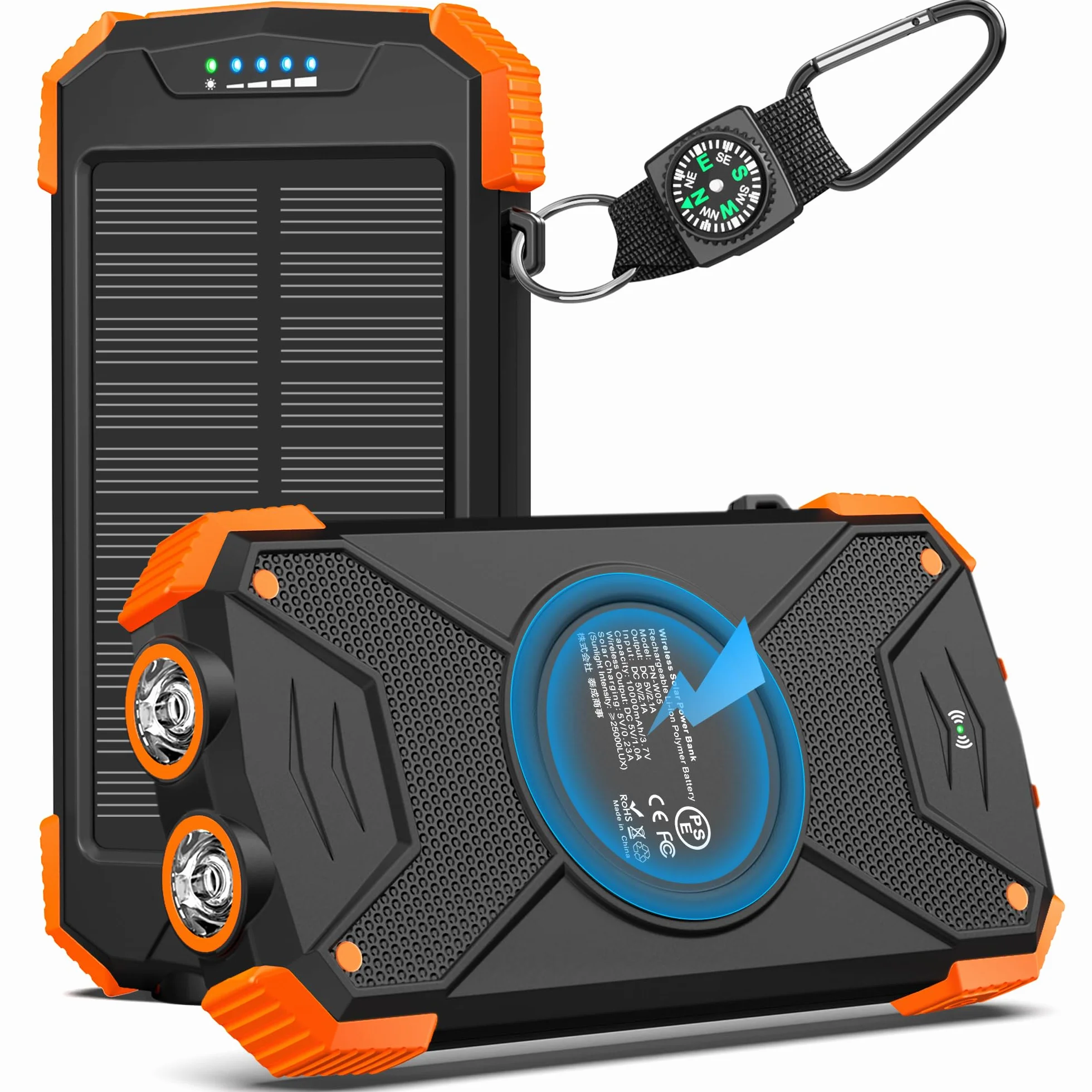 BLAVOR Batterie Externe Solaire 10000 mAh Qi Chargeur Rapide sans Fil pour l'extérieur Portable Power Bank Chargeur Solaire avec Panneau Solaire USB C Entrée pour téléphone Portable, Tablette