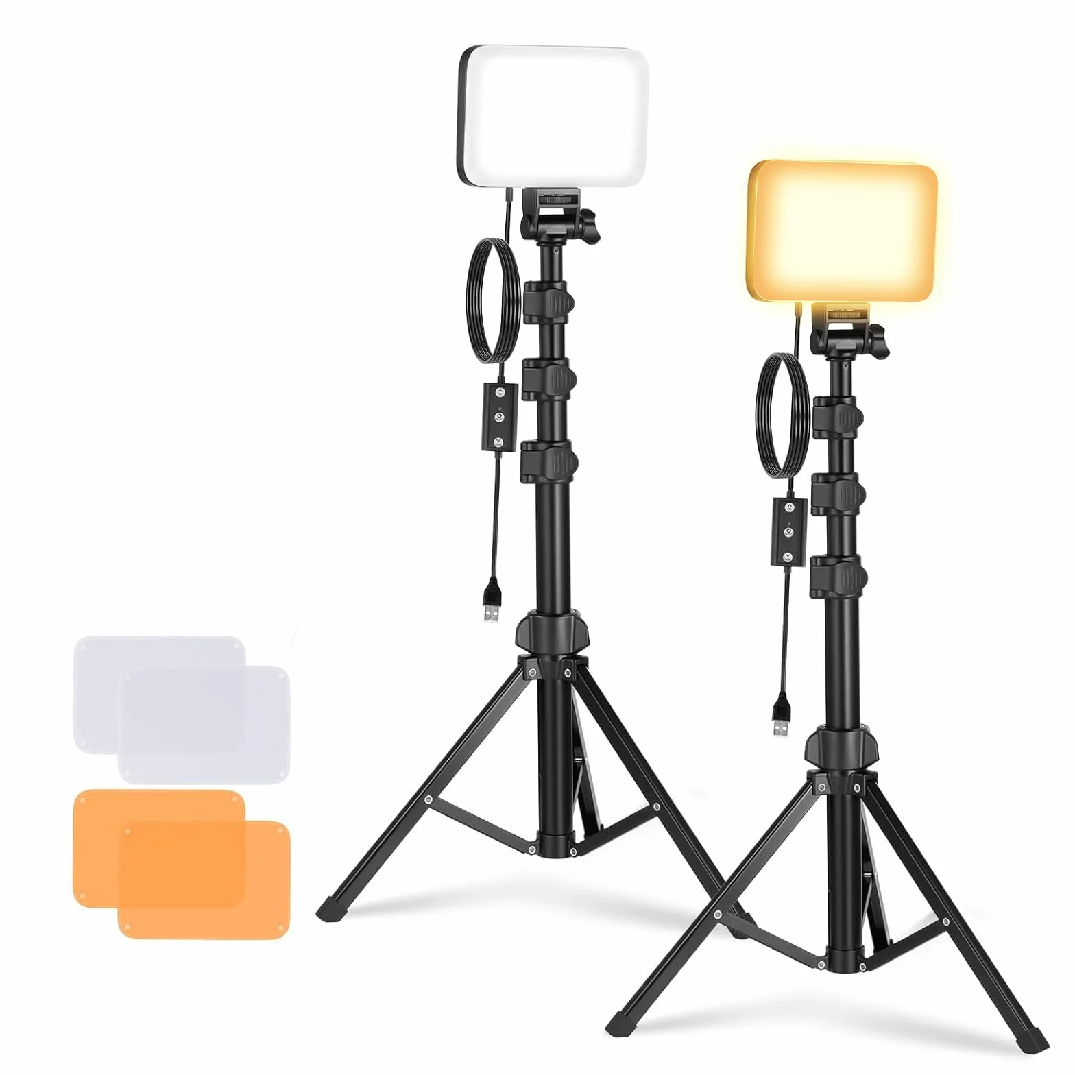 NEEWER Basics Kit Panneau LED Lumiere Video, Packs de 2 Lampes Bicolores avec Trépieds et Filtres Intensité Variable Portable 3200K-5600K IRC95 750lux Éclairage pour Photo Studio Enregistrement, BP66